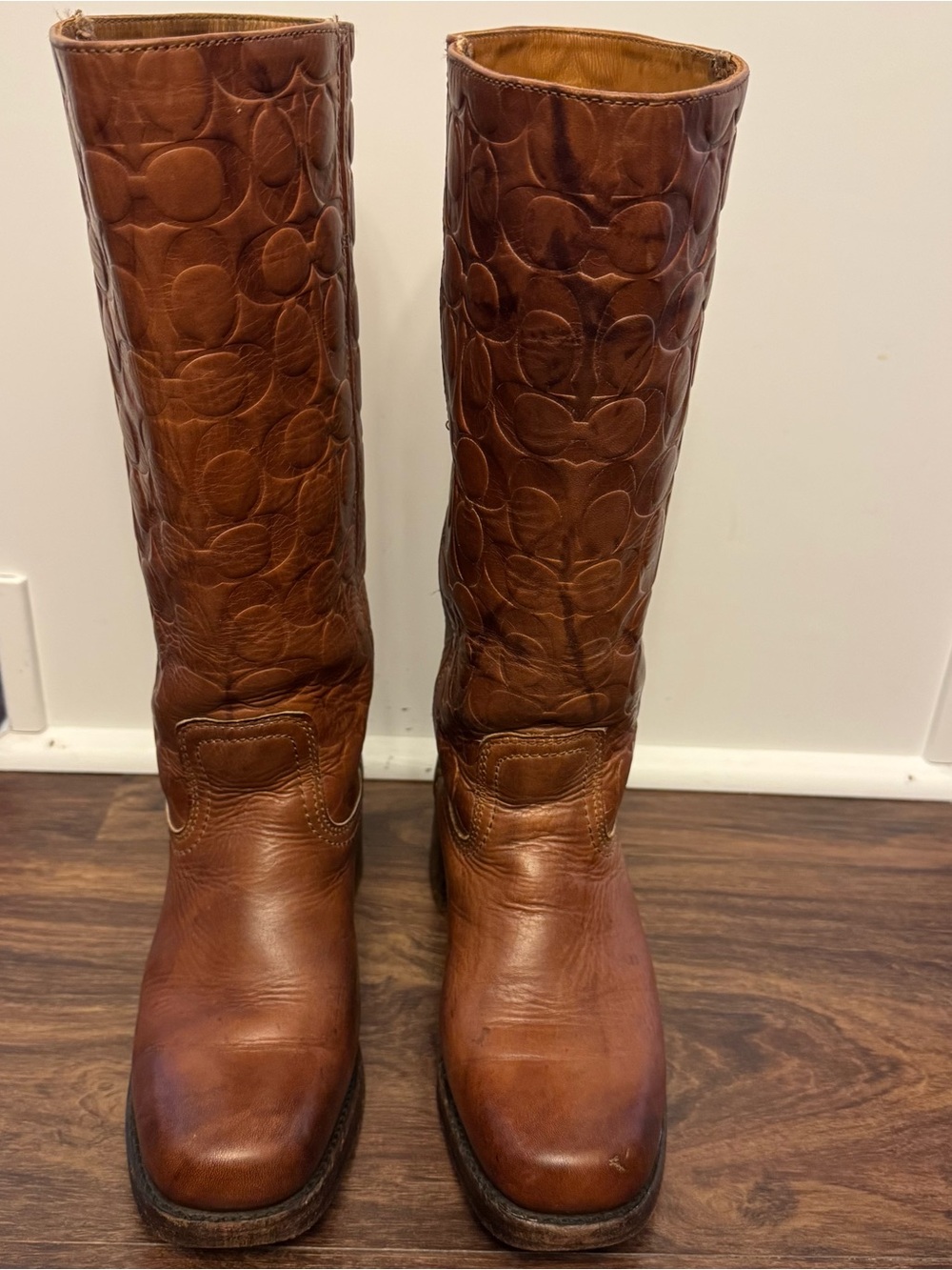 Rare Vintage Frye x Coach Collaboration Embossed Signature Leather Campus Boots - Picture 2 of 14